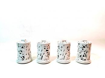 Andrea By Sadek White Porcelain Bamboo Themed Candle Lanterns - Set Of 4