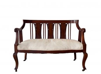 Antique - Mahogany And Upholstered Settee