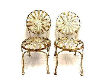 1940s Francois Carre French Art Deco Iron Sunburst Garden Side Chairs- Pair*