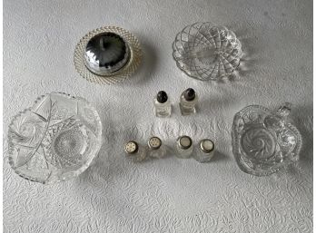 Assortment Of Cut Glass Bowls, Salt & Pepper Shakers