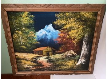 Vintage Framed Black Velvet Landscape Painting