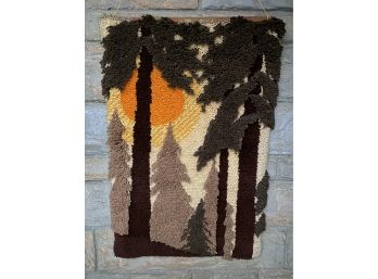 Vintage Hanging Latch Hook Forest Landscape Rug