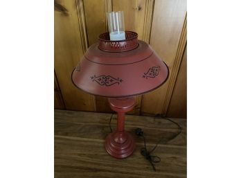 Vintage Red Tole Hurricane Lamp