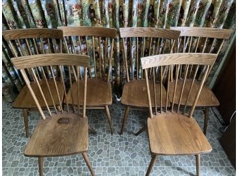 Set Of 6 Vintage Mid Century Conant Ball Oak Spindle Chairs