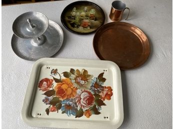 Collection Of Vintage Copper & Metal Serving Trays