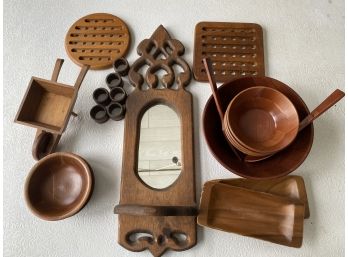 Vintage Mid Century Walnut Salad Serving Set And More!