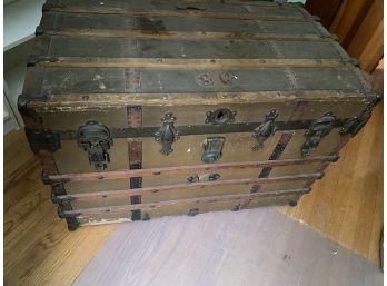 Vintage Rolling Flat Top Steamer Trunk