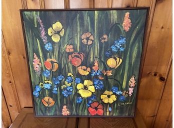 Vintage Floral Painting On Canvas Signed L Balsamo