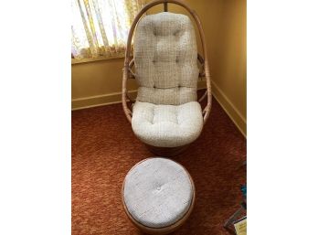 Vintage Mid Century Rattan Swivel Lounge Chair And Ottoman