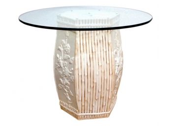 Asian Inspired Ceramic Round Glass Top Accent Table