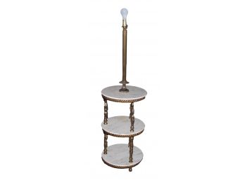 Three Tier Round Marble Accent Table With Lamp