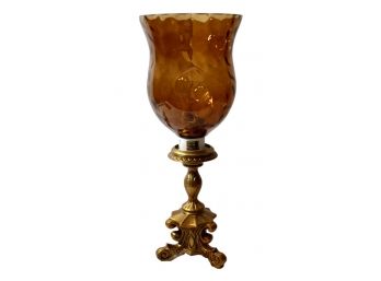 Pedestal Hurricane Table Lamp With Amber Frosted Shade