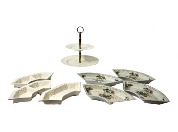 Copeland Spode Two Tier Serving Tray, Dip Dishes And Other Porcelain Dishes.