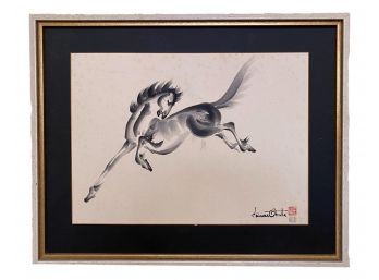 Signed Chiura Obata (american 1885-1975) Framed Woodblock On Paper Of Prancing Horses