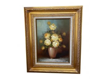 Signed Sprague Oil On Canvas Painting Of A Vase With Flowers In A Gilded Gesso Frame