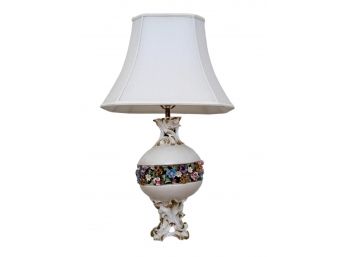 Italian Porcelain Pierced Floral Table Lamp With Bell Shade