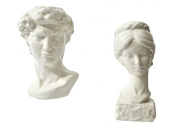 Signed Ceramic Head Of David And Woman