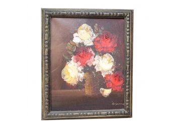 Framed Signed Oil On Canvas Of A Bouquet Of Flowers