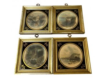 Set Of Four Hand Drawn Framed Pictures Of Scenes Featuring A Light House