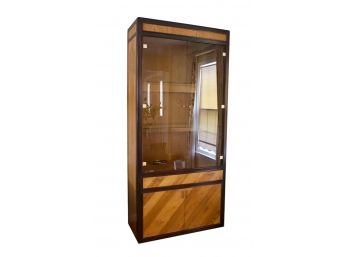 Bernhardt Mid-Century Modern Walnut Lighted Display, Drawer And Curio Cabinet