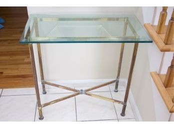 Vintage Beveled Glass Top Brass Hall/console Table