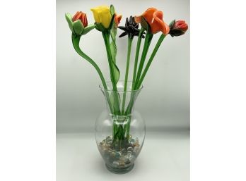 Vase W/glass Flowers