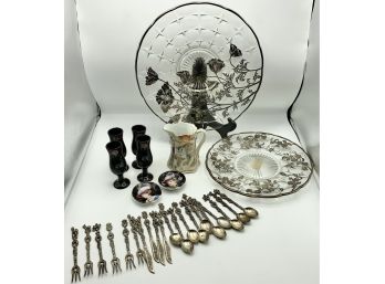 Lot Of Miniature Utensils Silver Overlay Platter Nipon Creamer & More