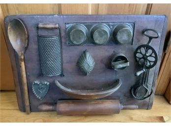 Antique Kitchen Gadgets On Wood