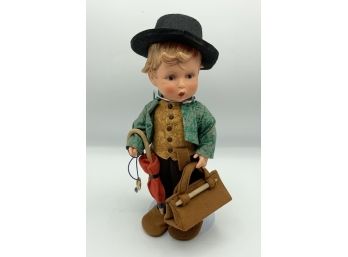 Goebel Hummel Rubber Doll W/stand ~ Boy With Umbrella & Satchel ~ Wandererbub