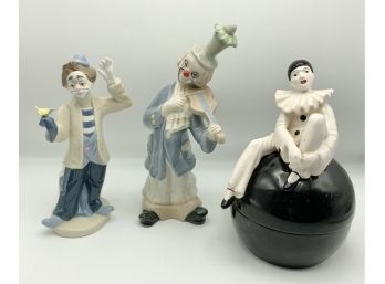 3 Porcelain Clowns