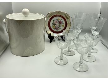 Elegance By Kraftware Ice Bucket Made In Japan Plus Glasses