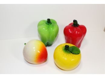 Group Of 4 Murano-style Glass Fruit & Vegetables