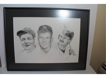 Original Art By Bob Boroski Featuring Micky Mantle - Babe Ruth - Don Mattingly