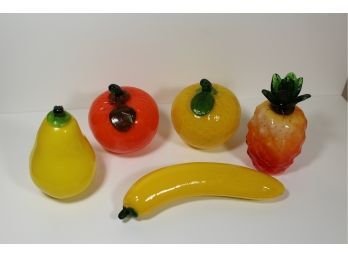 Vintage Murano-style Glass Fruit - 5-piece Group