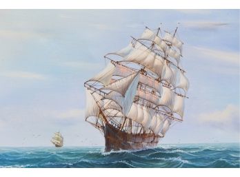 Original Art Sailing Ships At Sea Signed Artist Ben Evans