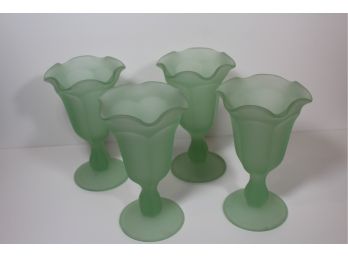 Set Of 4 Green Frosted Tulip-style Parfait Fountain Glasses