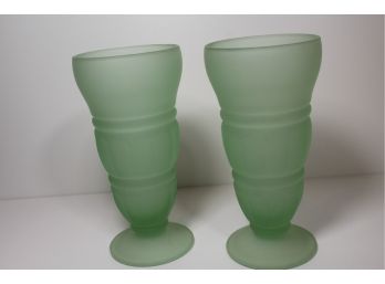 Vintage Green Frosted Parfait Glasses Set Of 2