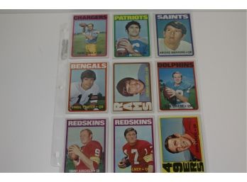 1972 Topps QB Cards Group Of 9 Archie Manning, Jim Plunkett, Roman Gabriel & More!