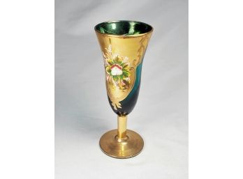 Gorgeous Vintage Hand Painted Irish Glass Cup With Gold Layered On Glass