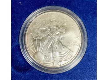 2001 Silver Eagle Dollar In Mint Case With Info