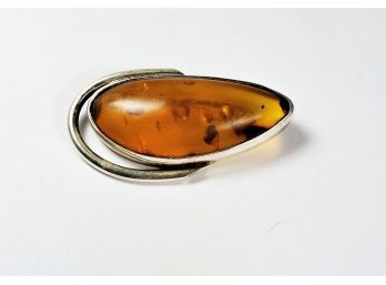 Fabulous -----sterling Silver Giant  Amber Pin