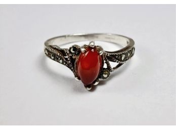 Vintage Sterling Silver Ring With Red Stone