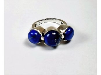 Unique Large 3 Stone Lapis Sterling Silver Ring