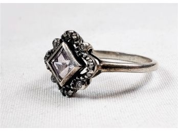 Vintage Sterling Silver Ring Triangle Light Purple Stone Design