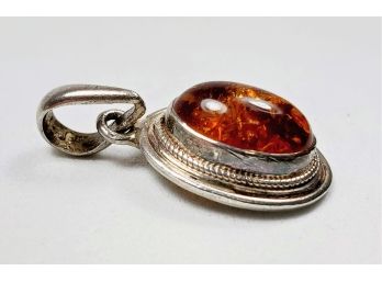 Vintage Amber Sterling Silver Pendant