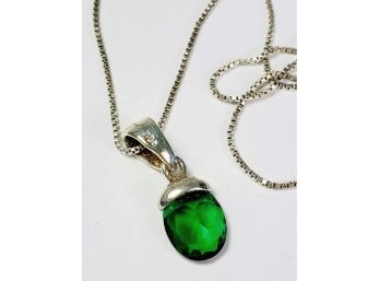 Sterling Silver Green Stone Pendant And Necklace