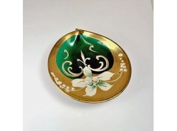 Antique Irish Hand Painted Glass Trivet  Covered In Gold Leaf