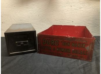 Small Filing Drawer & Vintage Duro Sign Makers Letter & Number Decals Metal Box