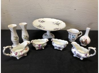 Signed Lot Of Sugar Bowls, Creamers, Vases, Cake Stand