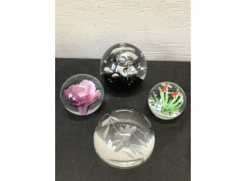 Paper Weight Lot Google Eye Fish, Black Bubbles, Lilac Flower, Clear Etched Flower